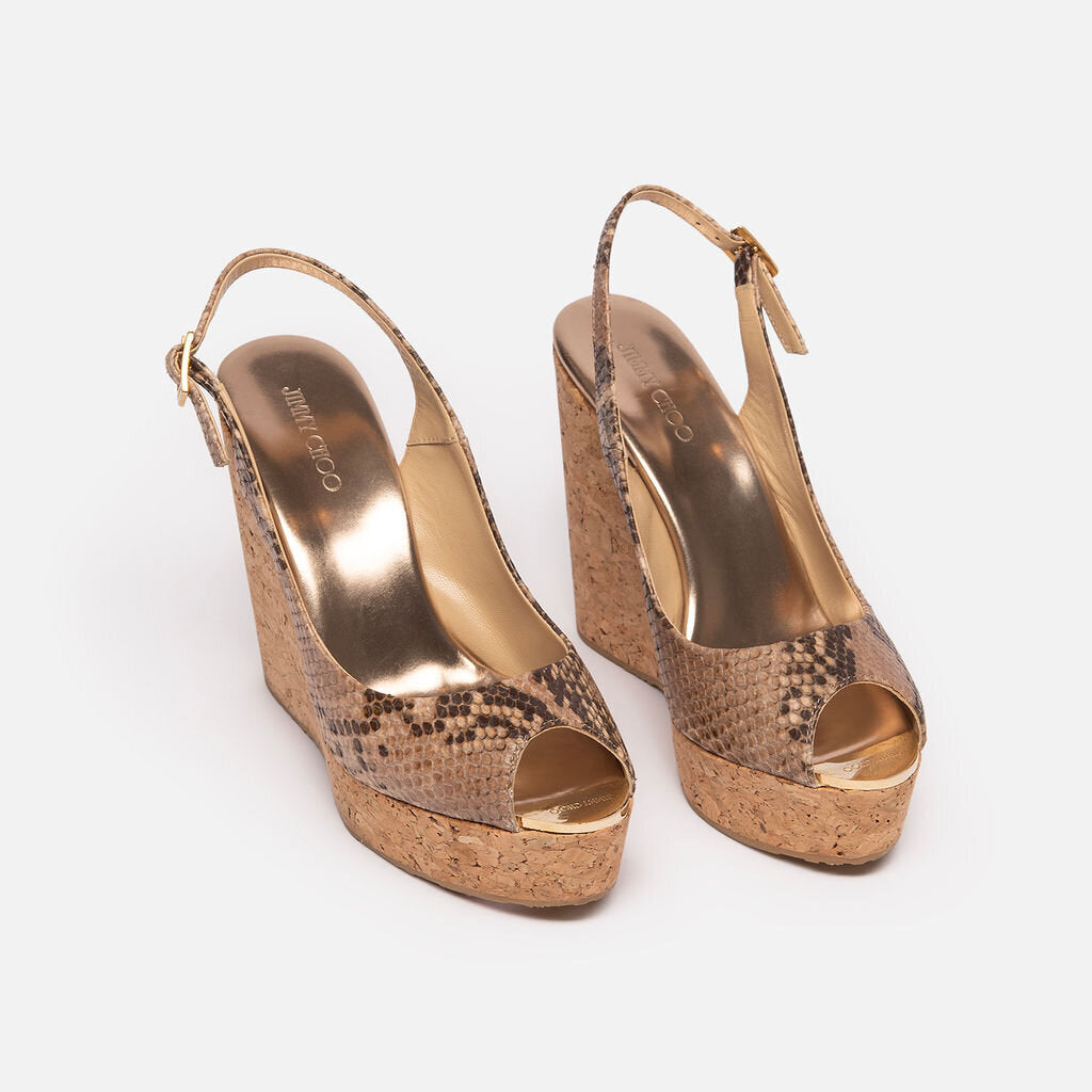 Jimmy Choo Snake Print Leather & Cork Wedge