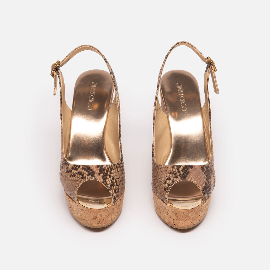 Jimmy Choo Snake Print Leather & Cork Wedge