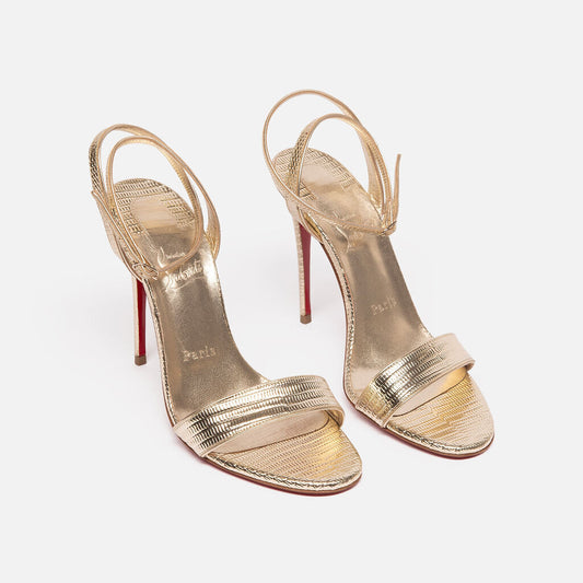 Christian Louboutin Gold Leather Ankle Strap Heel