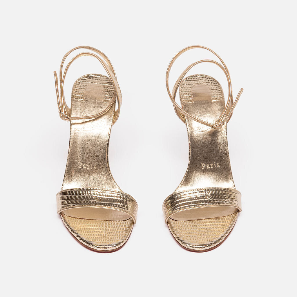 Christian Louboutin Gold Leather Ankle Strap Heel
