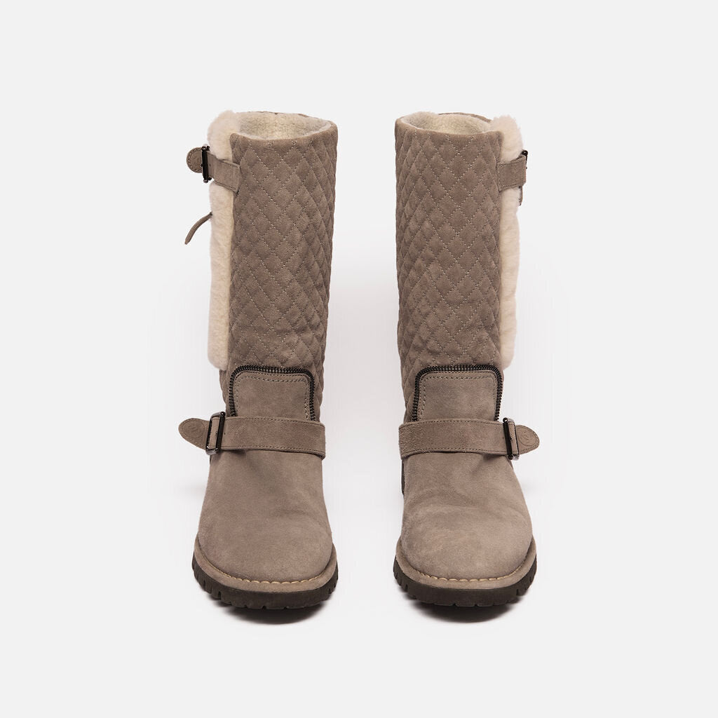 Chanel Grey Suede Shearling Quilted Boots