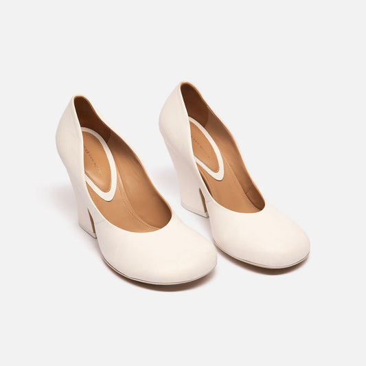 Dries Van Noten White Leather Rounded Toe Pumps
