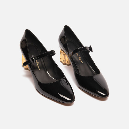 Ferragamo Black Patent Leather Mary Janes