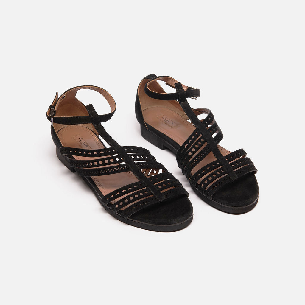 Alaia Black Suede Strappy Sandals