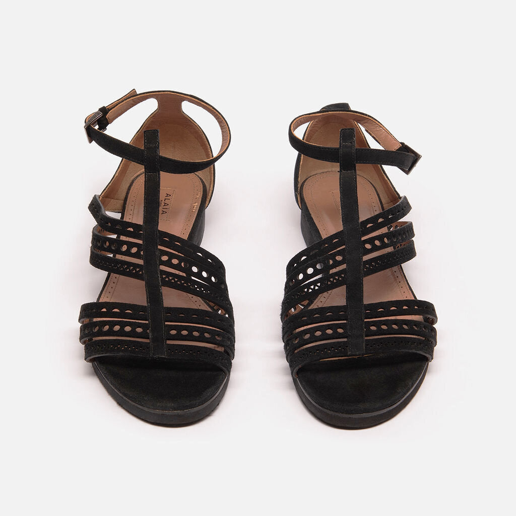Alaia Black Suede Strappy Sandals