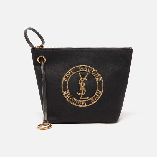 Saint Laurent Black Felt & Gold Embroidered Pochette/Wristlet