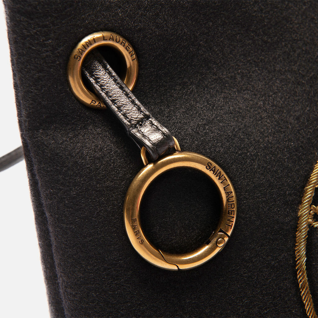 Saint Laurent Black Felt & Gold Embroidered Pochette/Wristlet