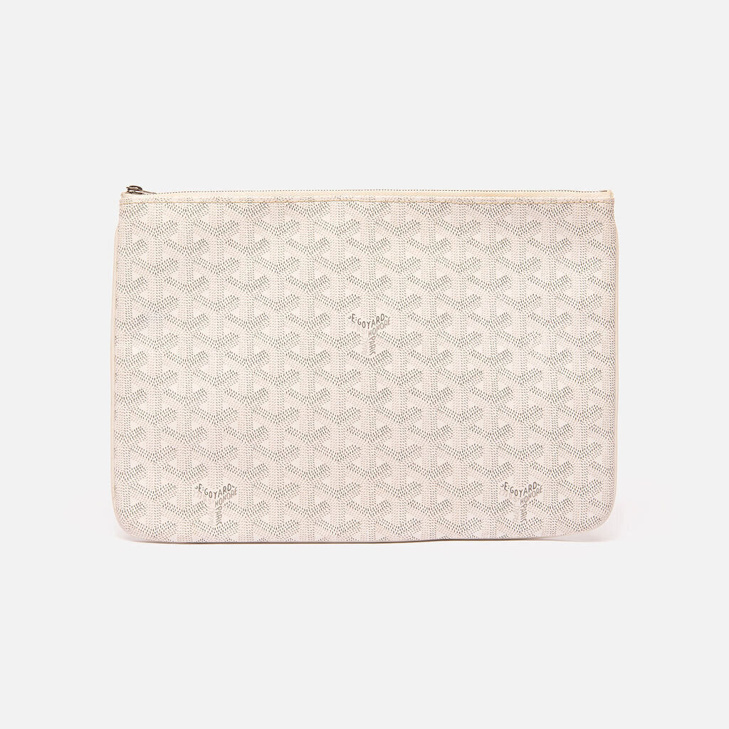 Goyard White Logo Coated Canvas Clutch