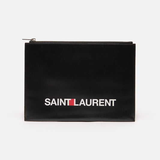 Saint Laurent Black Leather Logo Tablet Pouch