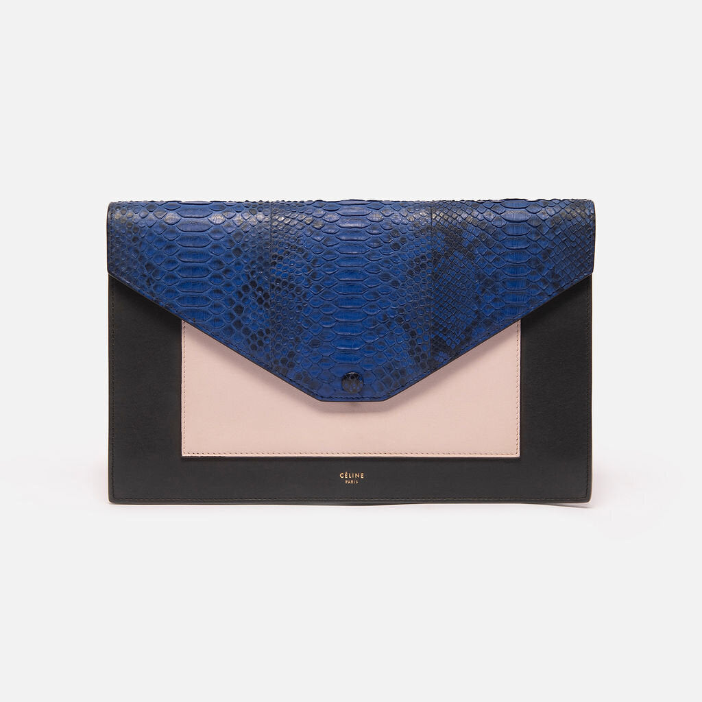 Celine Black, Cream & Blue Python Envelope Bag