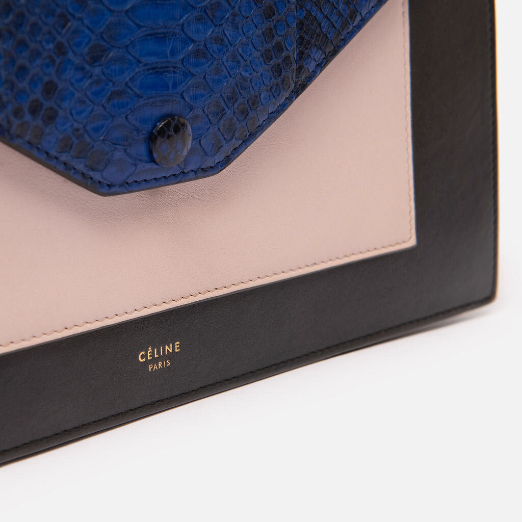 Celine Black, Cream & Blue Python Envelope Bag