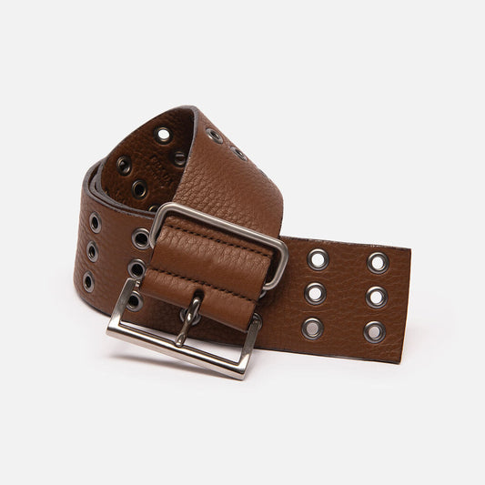 Prada Brown Leather Grommet Belt