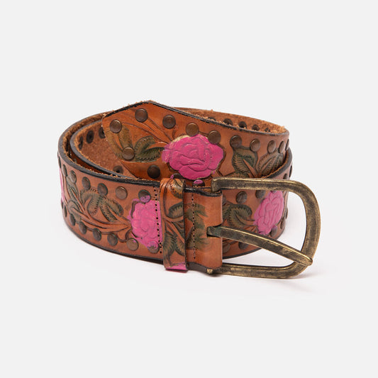 Streets Ahead Brown & Pink Rose Leather Belt
