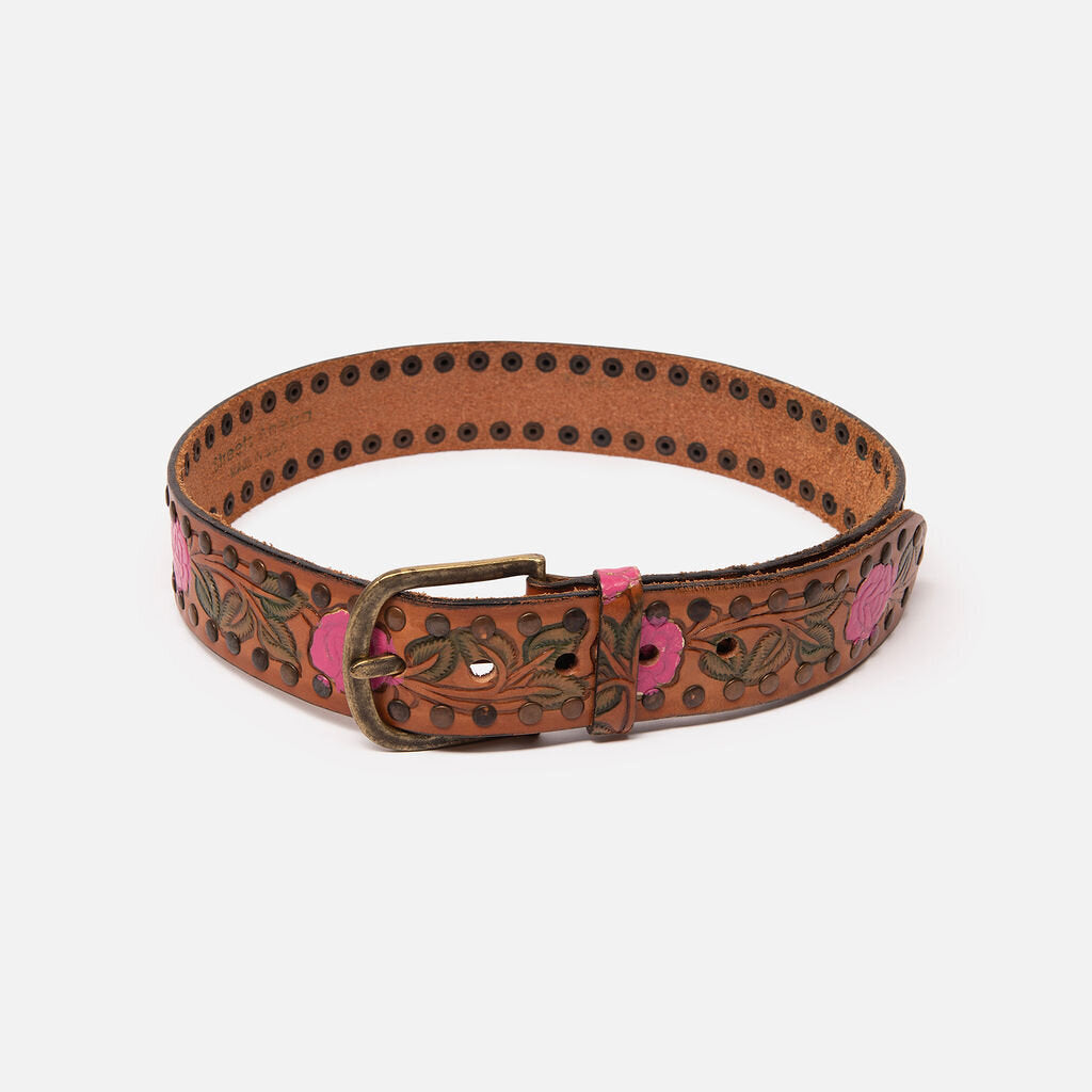 Streets Ahead Brown & Pink Rose Leather Belt