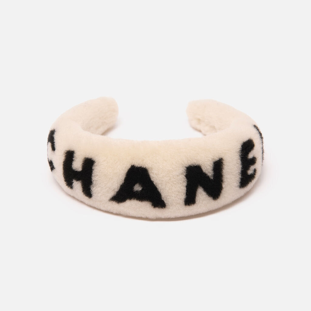 Chanel Shearling Logo White Headband