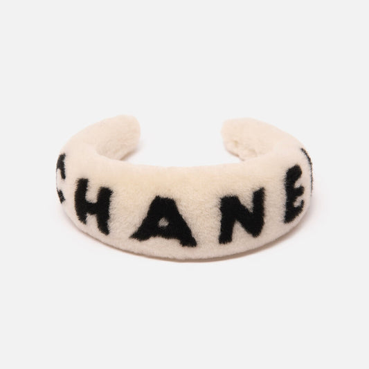 Chanel Shearling Logo White Headband