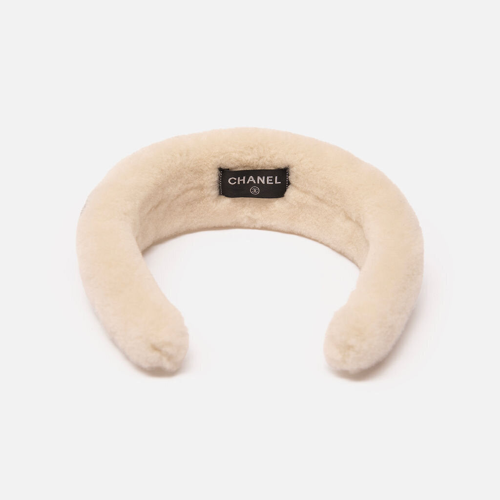 Chanel Shearling Logo White Headband