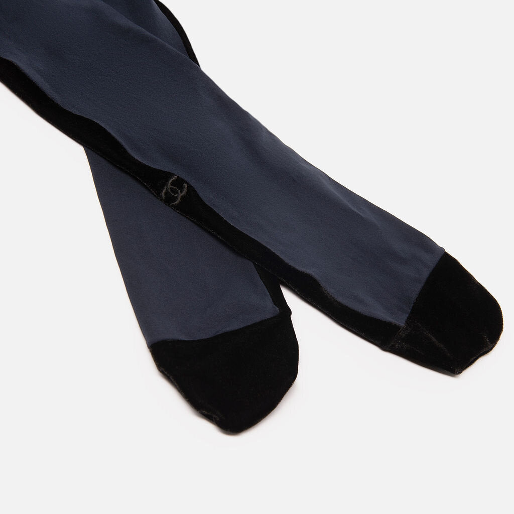 Chanel Navy Tights with Velvet Black Stripe