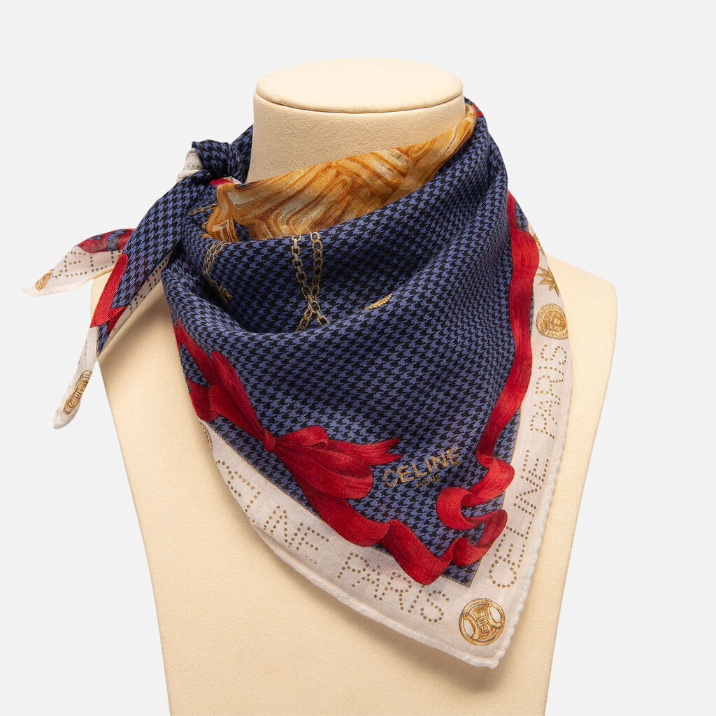 Celine Blue & Red Chain Detail Scarf