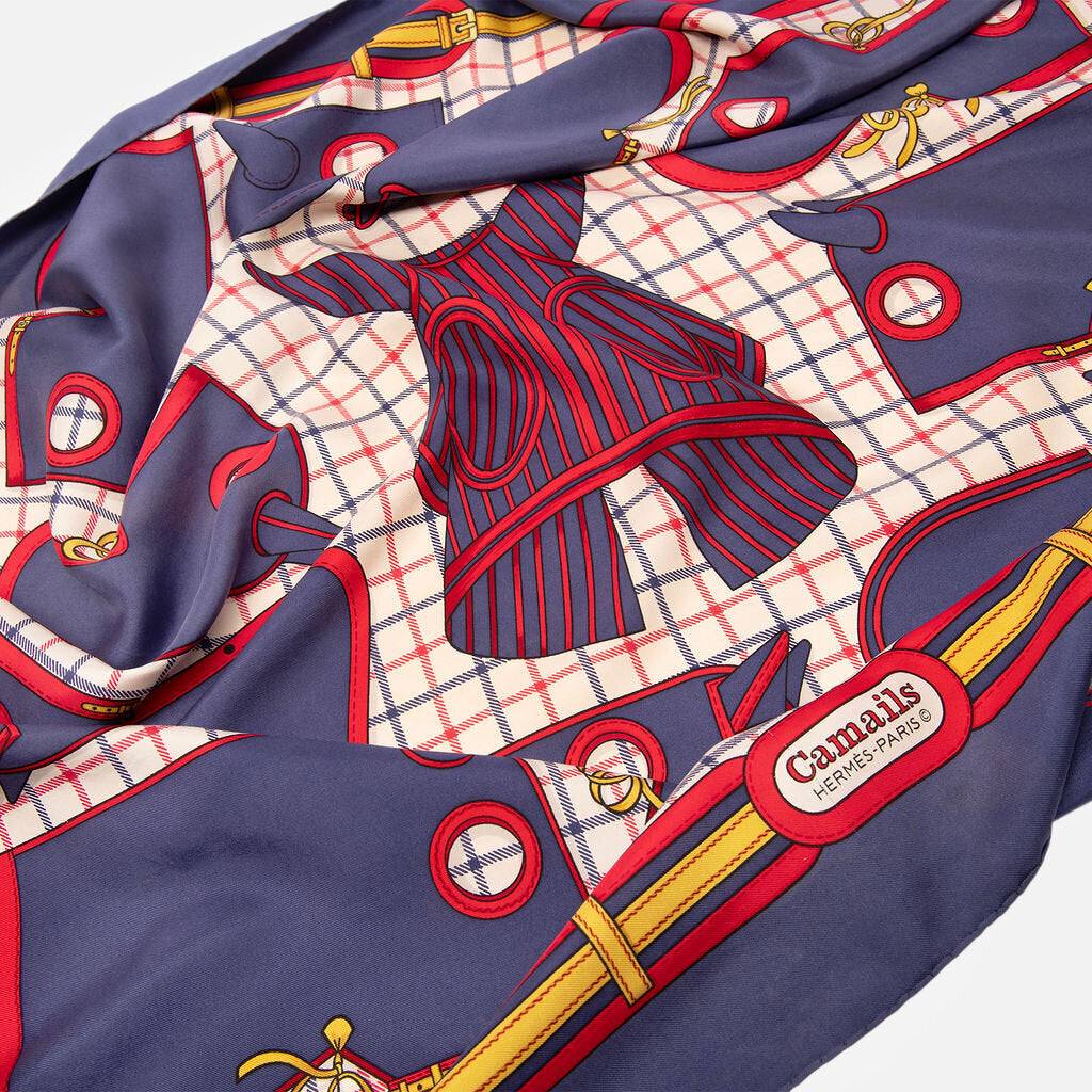 Hermes Red & Blue Printed Scarf