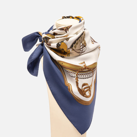 Hermes Blue & White "Reprise" Silk Scarf