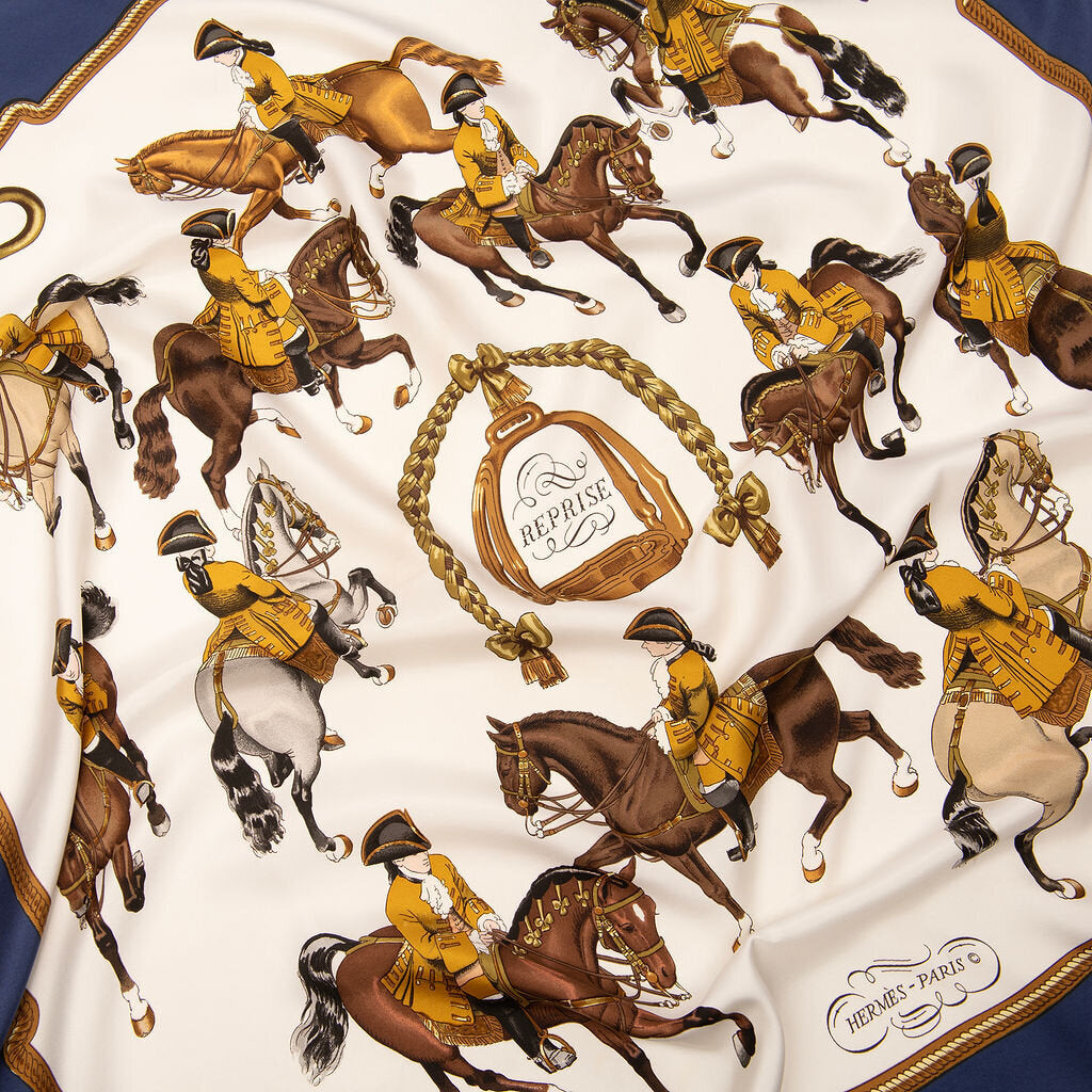 Hermes Blue & White "Reprise" Silk Scarf