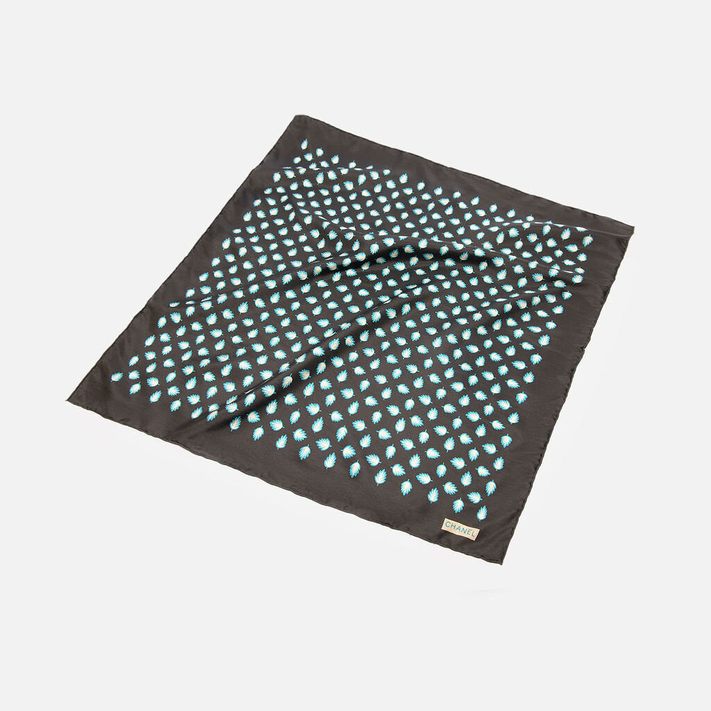 Chanel Black & Blue Leaf Print Scarf