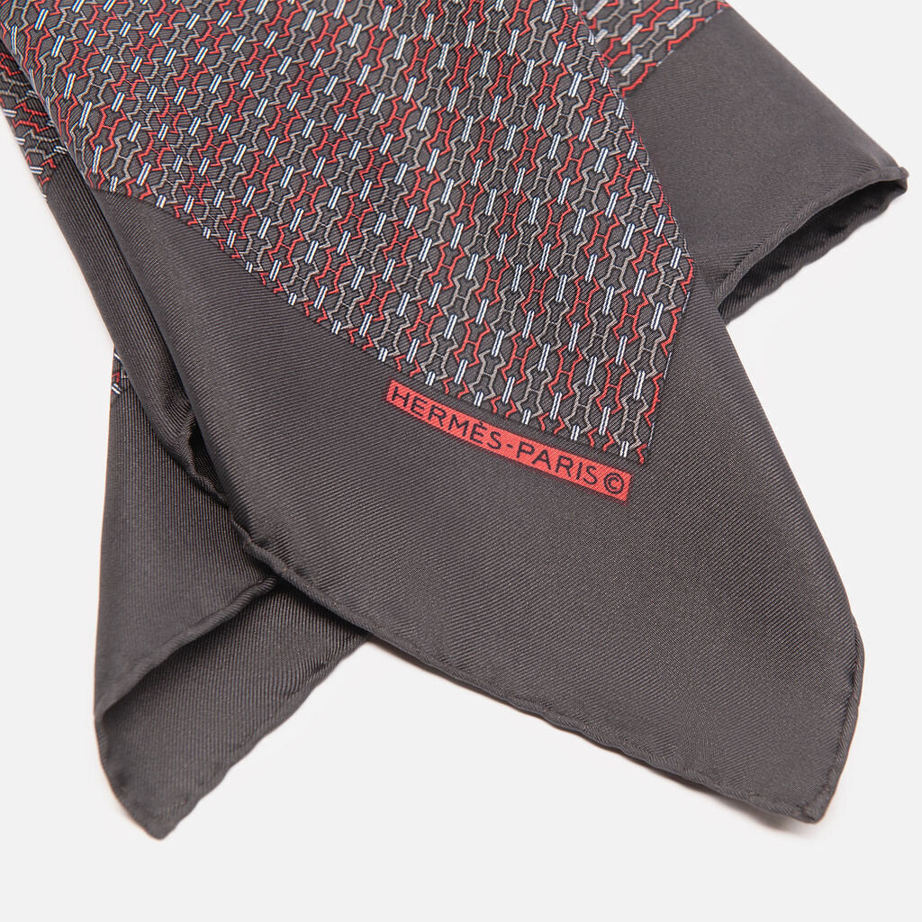 Hermes Gray Silk Pocket Square