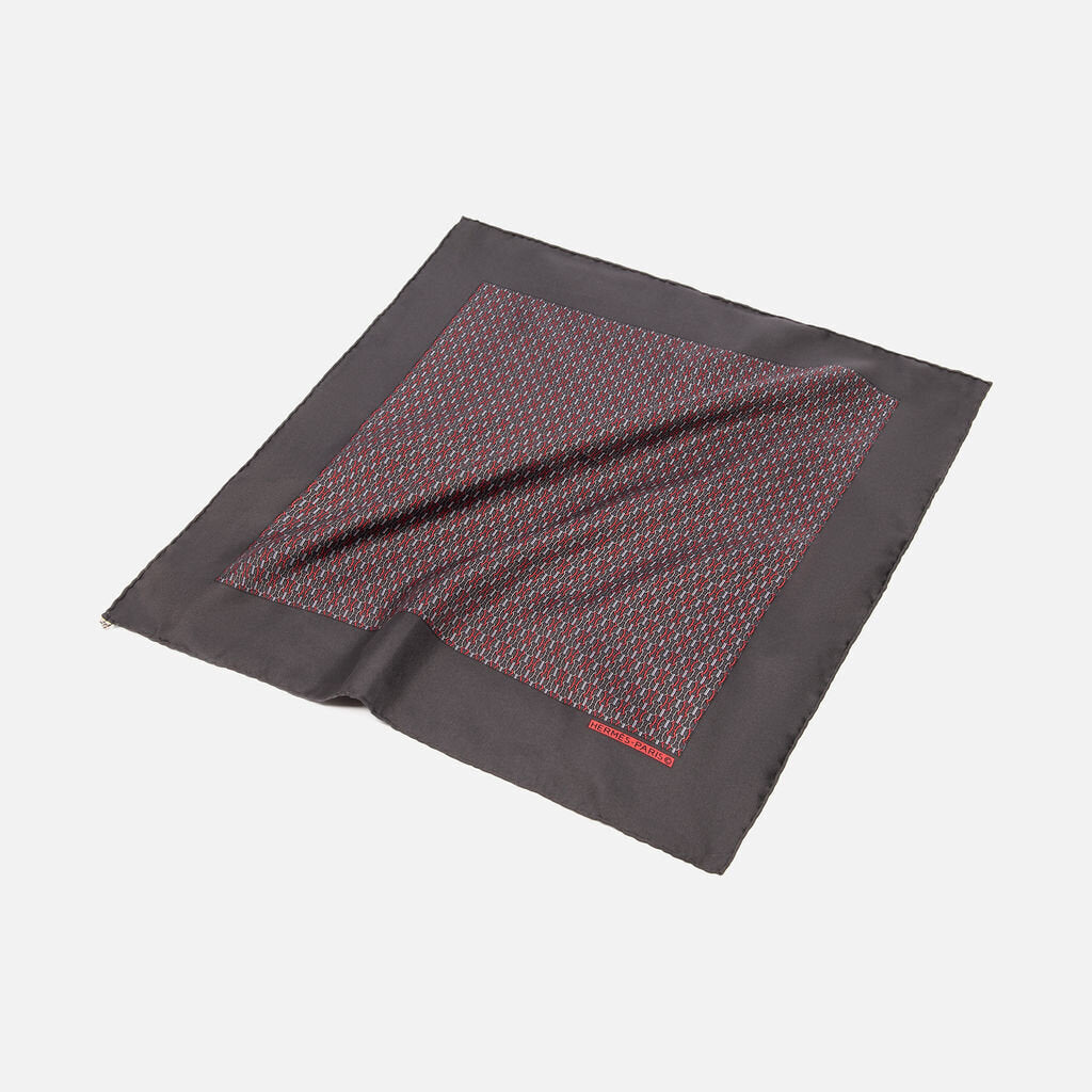 Hermes Gray Silk Pocket Square