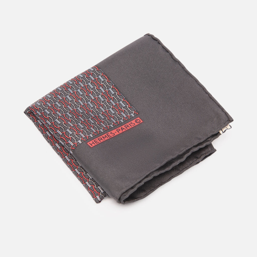 Hermes Gray Silk Pocket Square