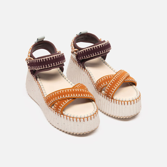 Chloe Purple & Brown Stitched Sandal