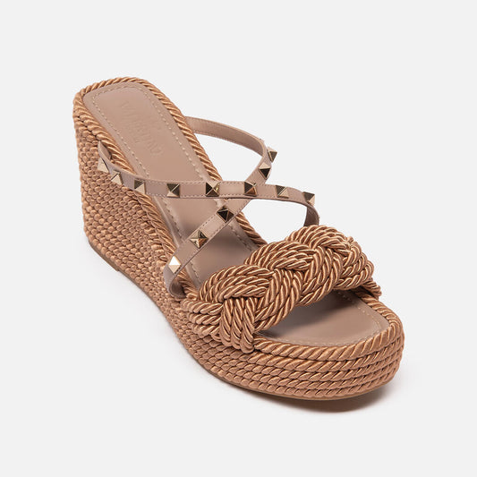 Valentino Beige Rope Rockstud Wedge