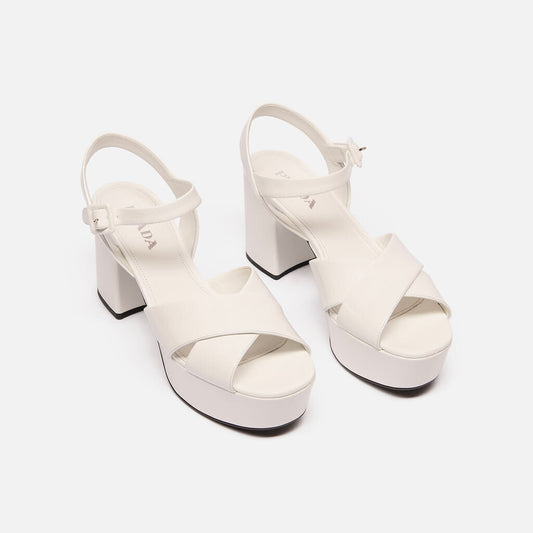 Prada White Patent Platform Sandal