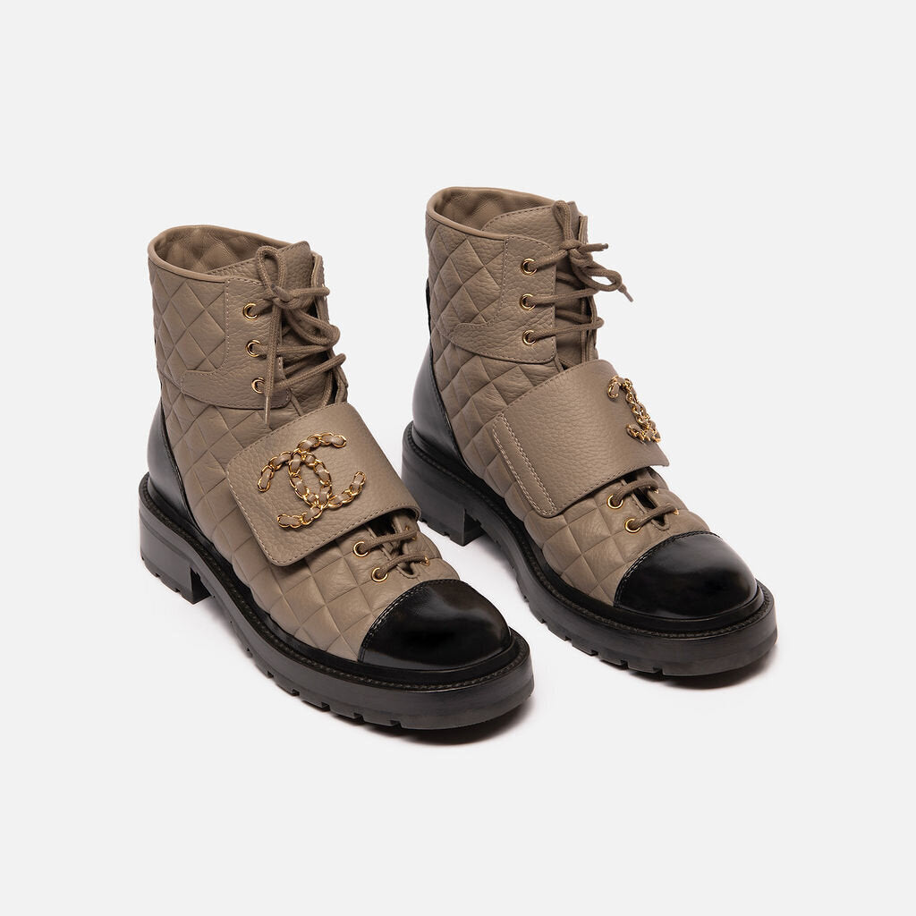Chanel Black & Tan Quilted Boots