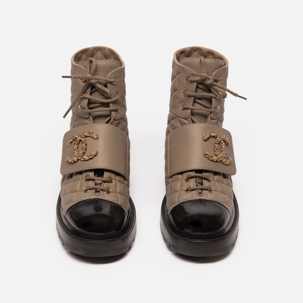Chanel Black & Tan Quilted Boots