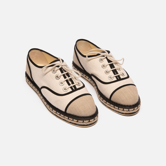 Chanel Beige & Black Canvas Espadrilles