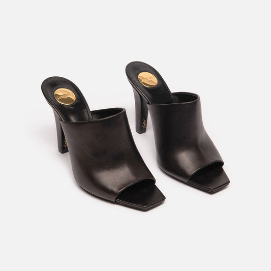 Saint Laurent Black Leather Heeled Mules
