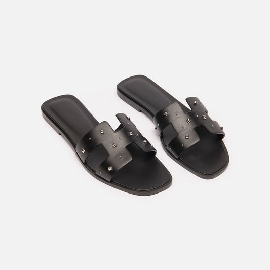 Hermes Black Leather Studded Orans