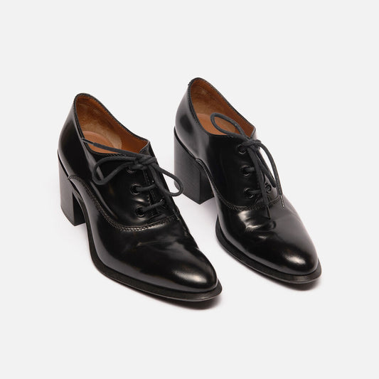 Celine Black Leather Heeled Oxfords