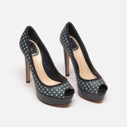 Christian Dior Navy Leather Cannage Pumps