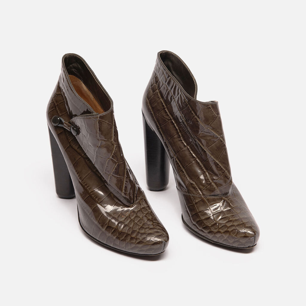 Louis Vuitton Green Patent Embossed Heeled Ankle Booties
