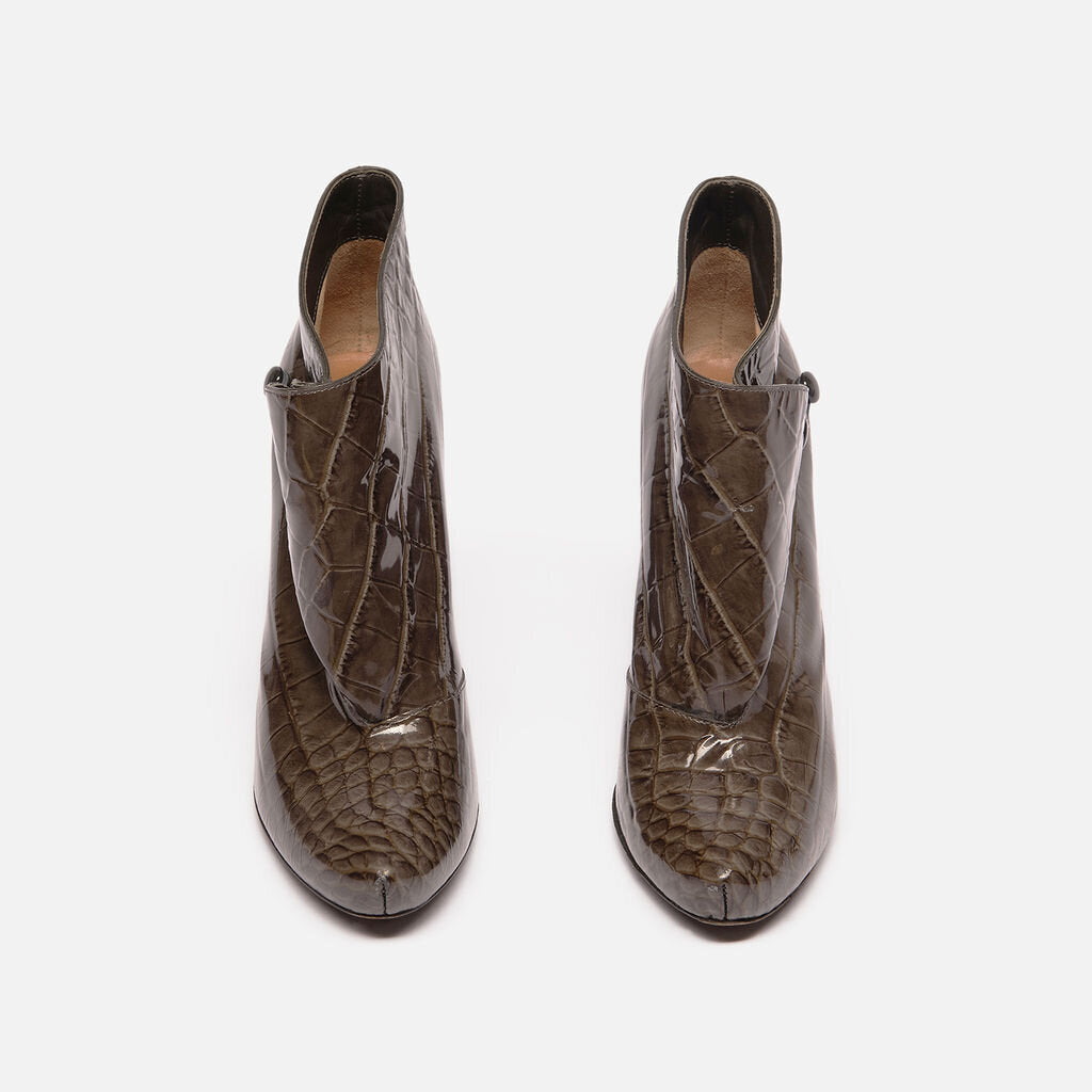 Louis Vuitton Green Patent Embossed Heeled Ankle Booties