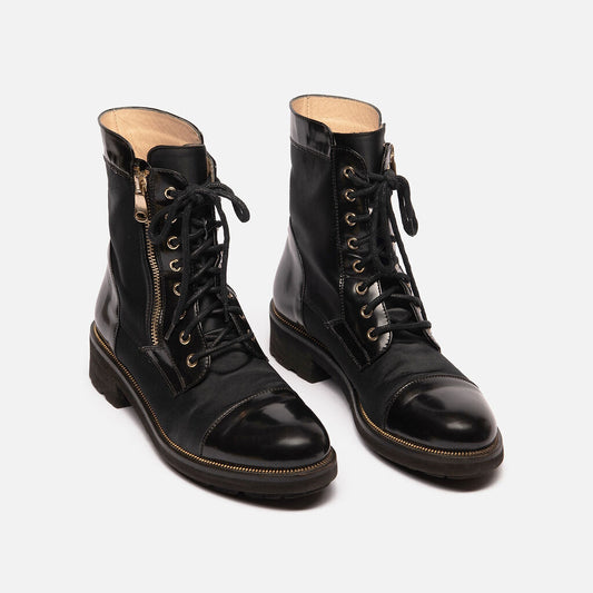 Ron White Black Leather Satin Panel Boots
