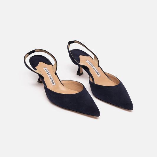 Manolo Blahnik Navy Suede Slingback Heels