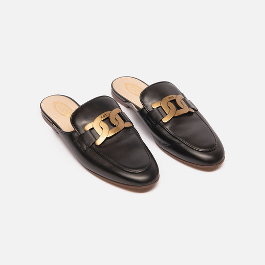 Tods Black Leather Mules