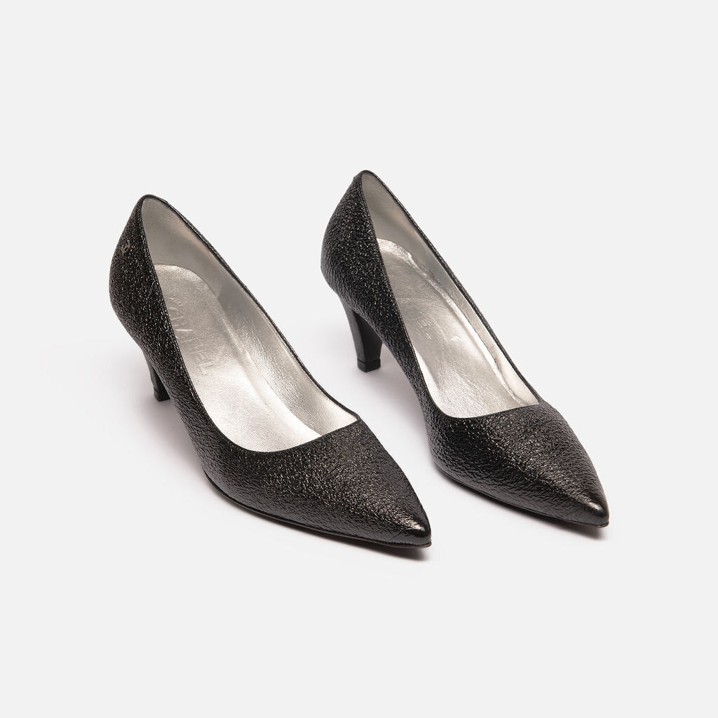 Chanel Black Crinkle Leather Pumps