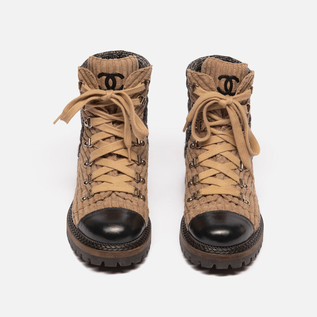 Chanel Brown & Black Corduroy Boots