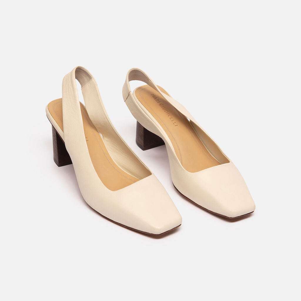 Mari Giudicelli Cream Leather Slingback Sandals