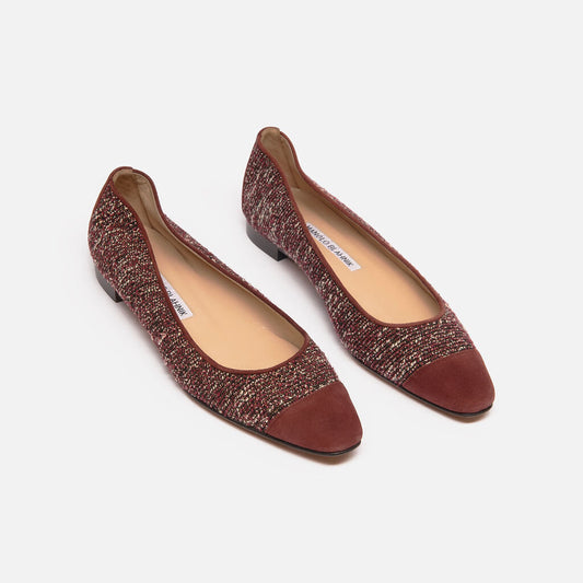Manolo Blahnik Tweed & Suede Cap Toe Flat