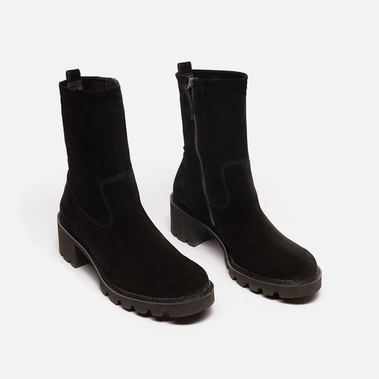 Paul Green Black Suede Lug Sole Boots